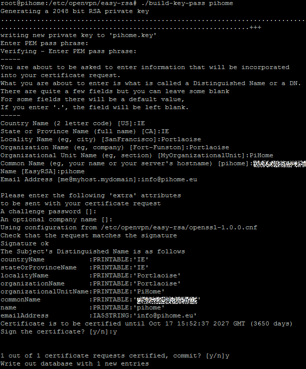 Raspberry Pi OpenVPN EASY RSA Client Certificate